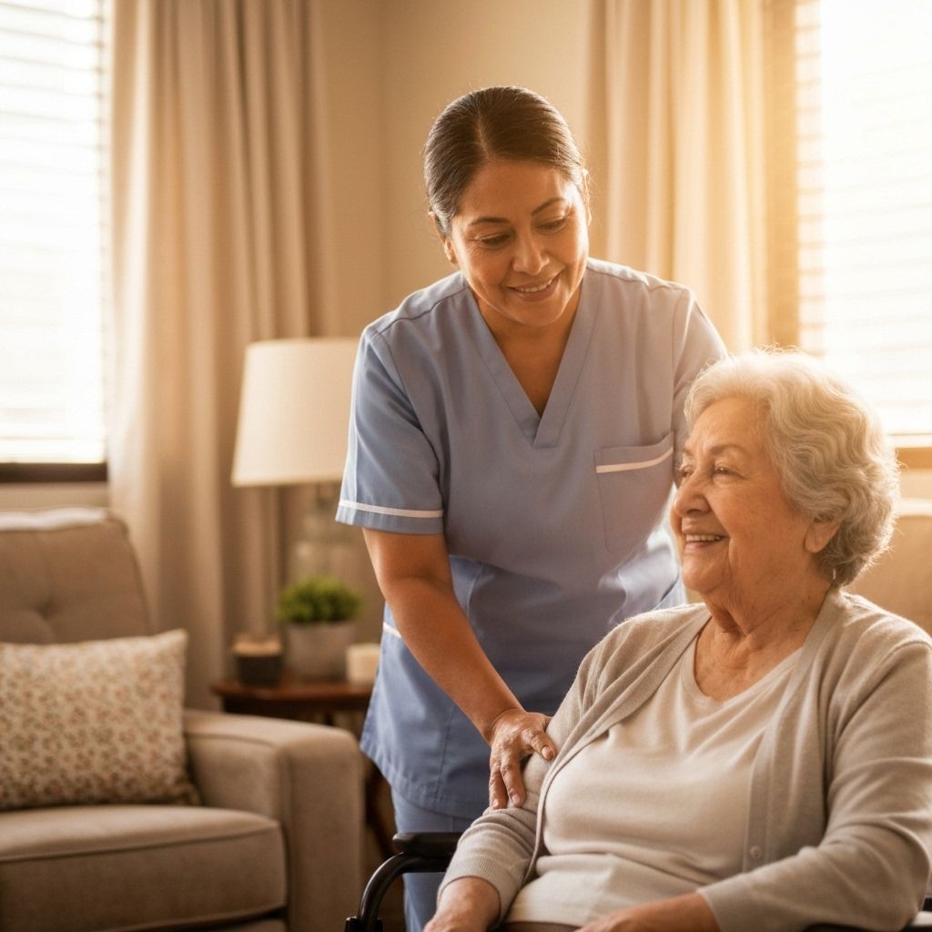 Caregiver helping elderly person at home